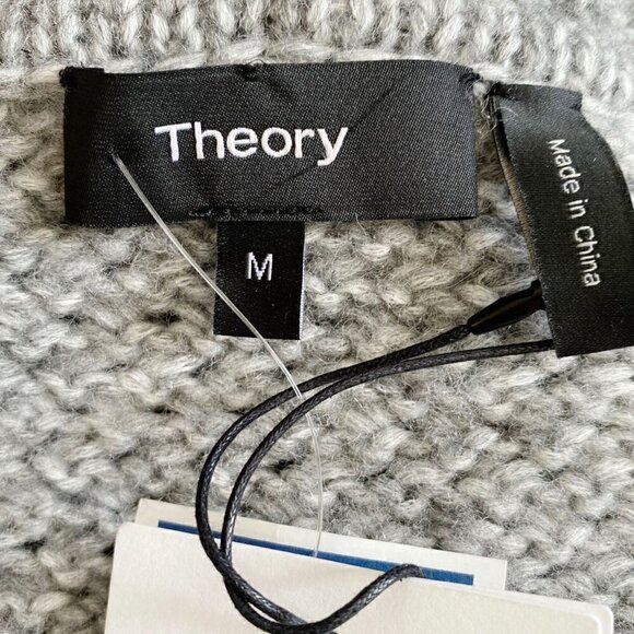 NWT Theory Gray Slouchy V Neck Textured Sweater, Size M - Picture 10 of 13